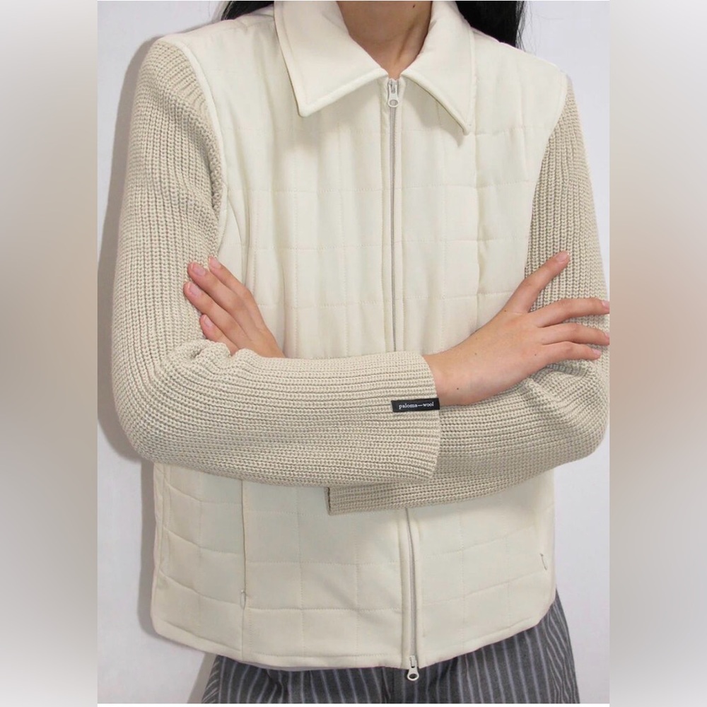 Paloma Wool Cream Quilted Body with Knit Sleeves Jacket